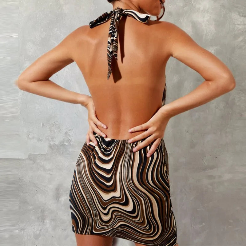cross-border explosive summer plaid slim comfortable halter dress women's Europe and the United States hot sales