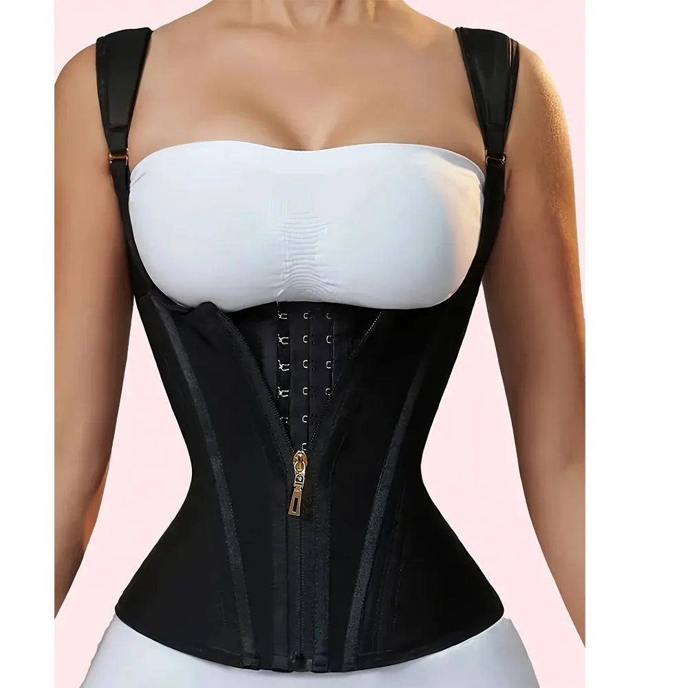 Popular High-Elasticity Court-Style Mesh Waist Cincher Corset Vest with Zipper and Button Closure Vintage Shapewear for Women