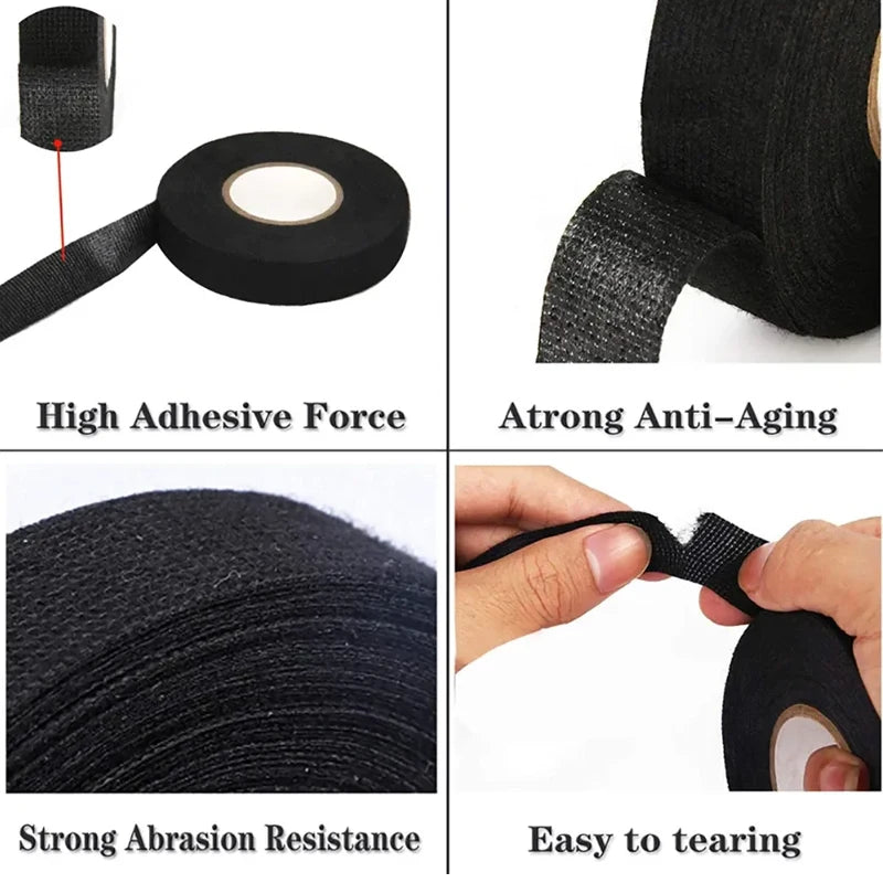 1 Roll 25M Car Wiring Harness Tape - Black Cloth Fabric Adhesive Tape for Auto Cable Looms Insulation Wrapping