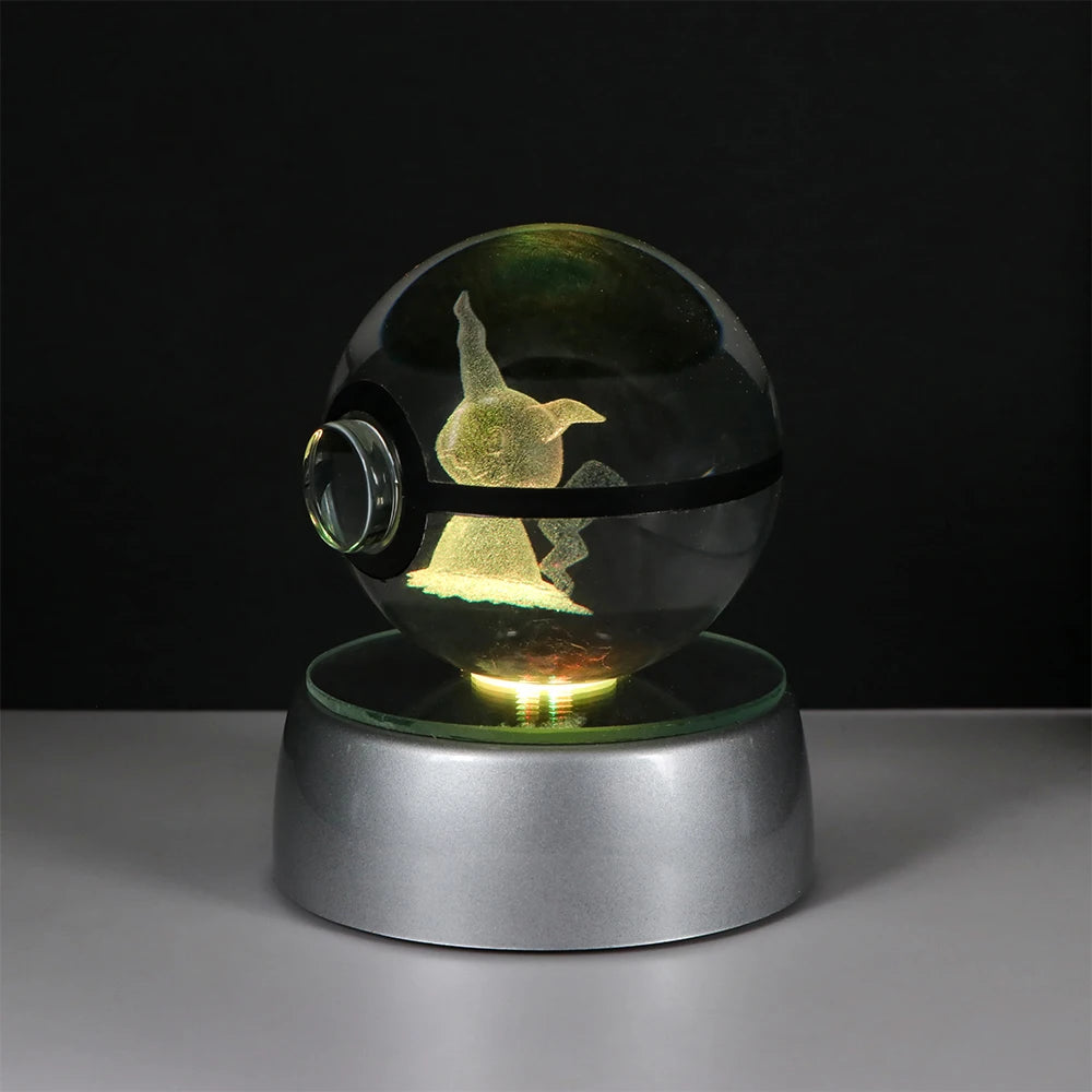 Pokemon 3D Crystal Ball Pikachu Figure Pokeball Engraving Crystal Charizard Model with Led Light Base Toys Anime Christmas Gift