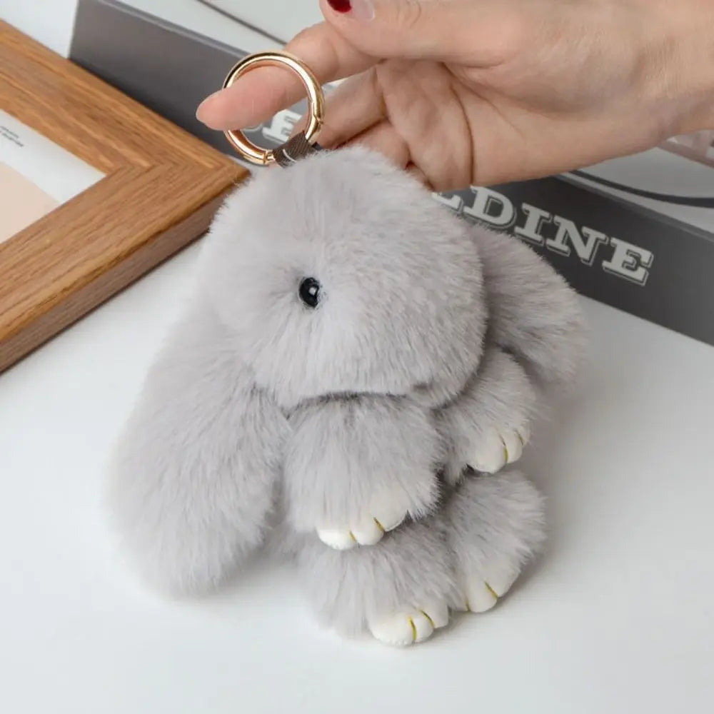 Fluffy Bunny Keychain - Plush Play Dead Rabbit Doll with Bow, Cute Animal Keychain Toy for Kids Girls, Soft Furry Gift