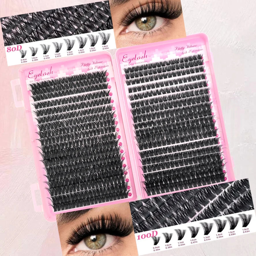 Voluminous Fluffy Cluster Lashes Kit – 200/290/666 Cluster 80D100D Show-Stopping Party Looks! Curated Length Mix