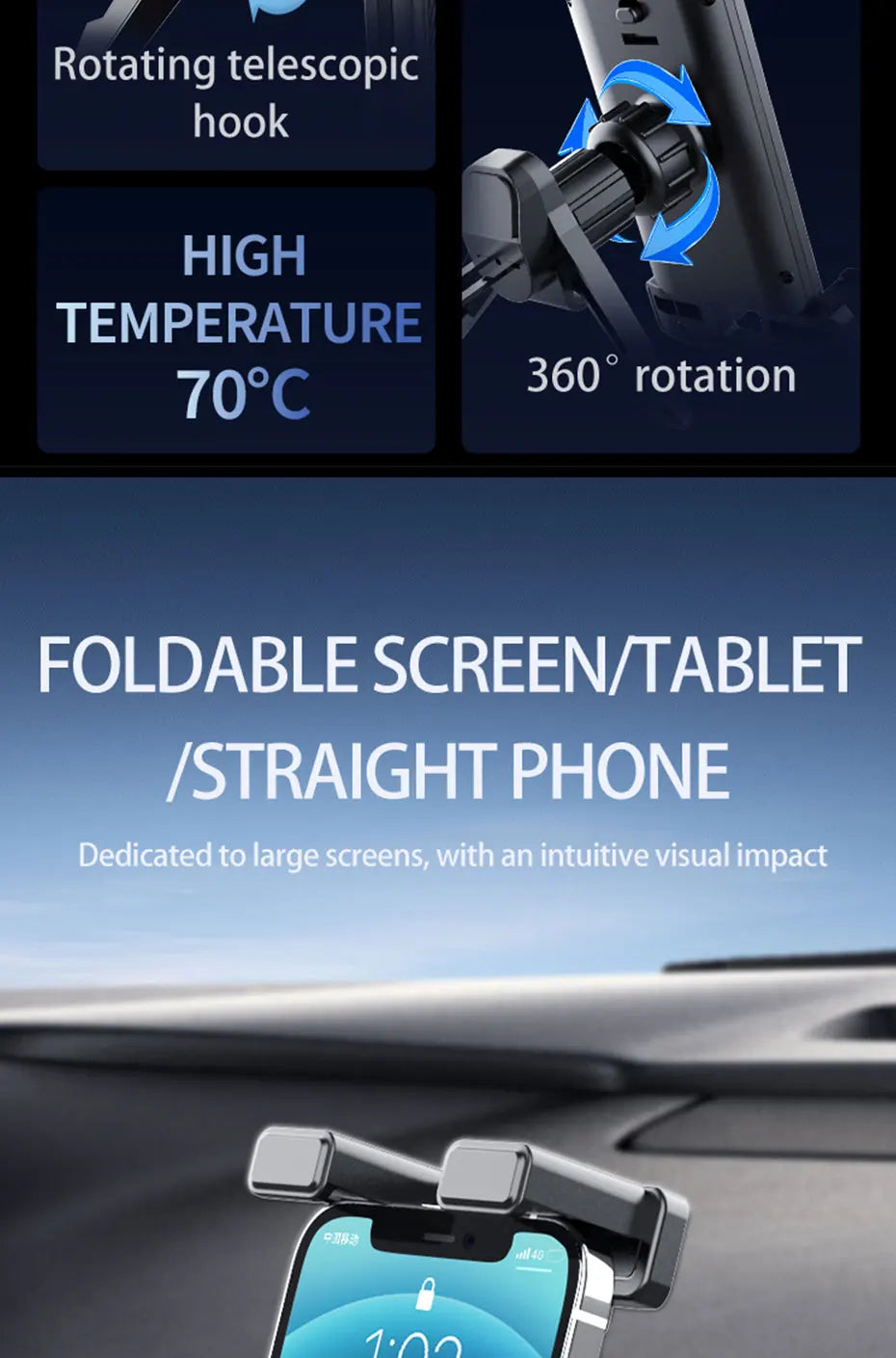 BLALION Car Air Conditioning Port Air Vents Tablet Holder 7-12.9 Inch Folding Screen Cell Phone Holder Universal Car Bracket