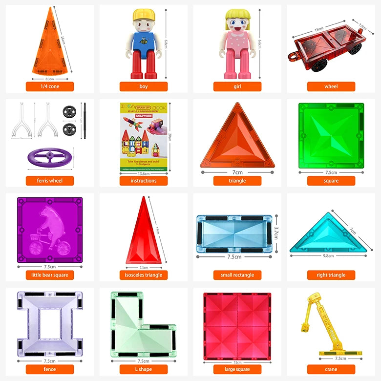 VINEDI Magnetic Building Blocks Construction Set Game Magnet Tiles Children Montessori Educational Toys For Kid Boy Girl Gift