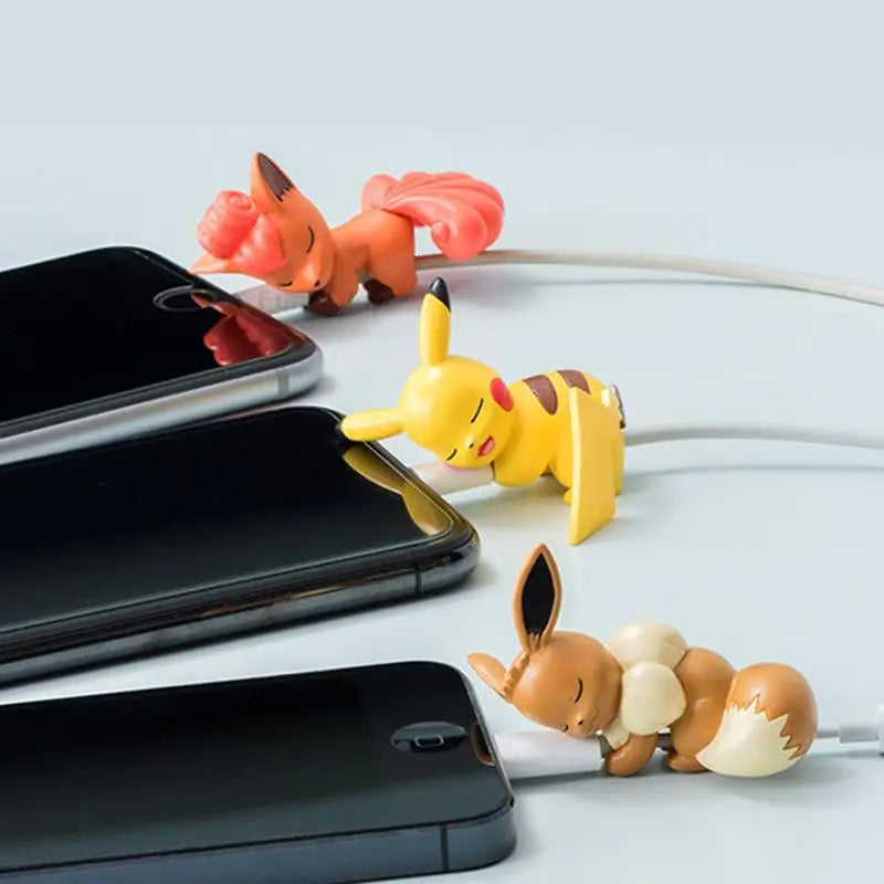 Hot Anime Figure Usb Protective Case Cable Bite Pikachu Cup Pet Eevee Dolls Meow Jigglypuff Accessories Toy Gift
