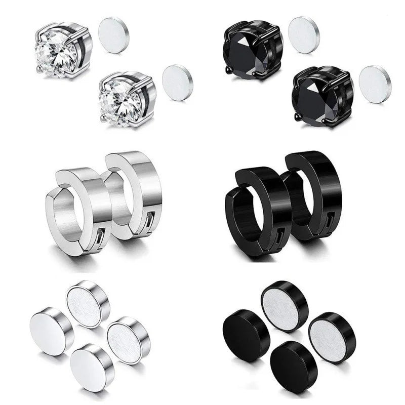 2pcs Punk Mens Strong Magnet Magnetic Ear Stud Set, Non Piercing Earrings Fake Cross Earrings Gift For Boyfriend Lover Jewelry