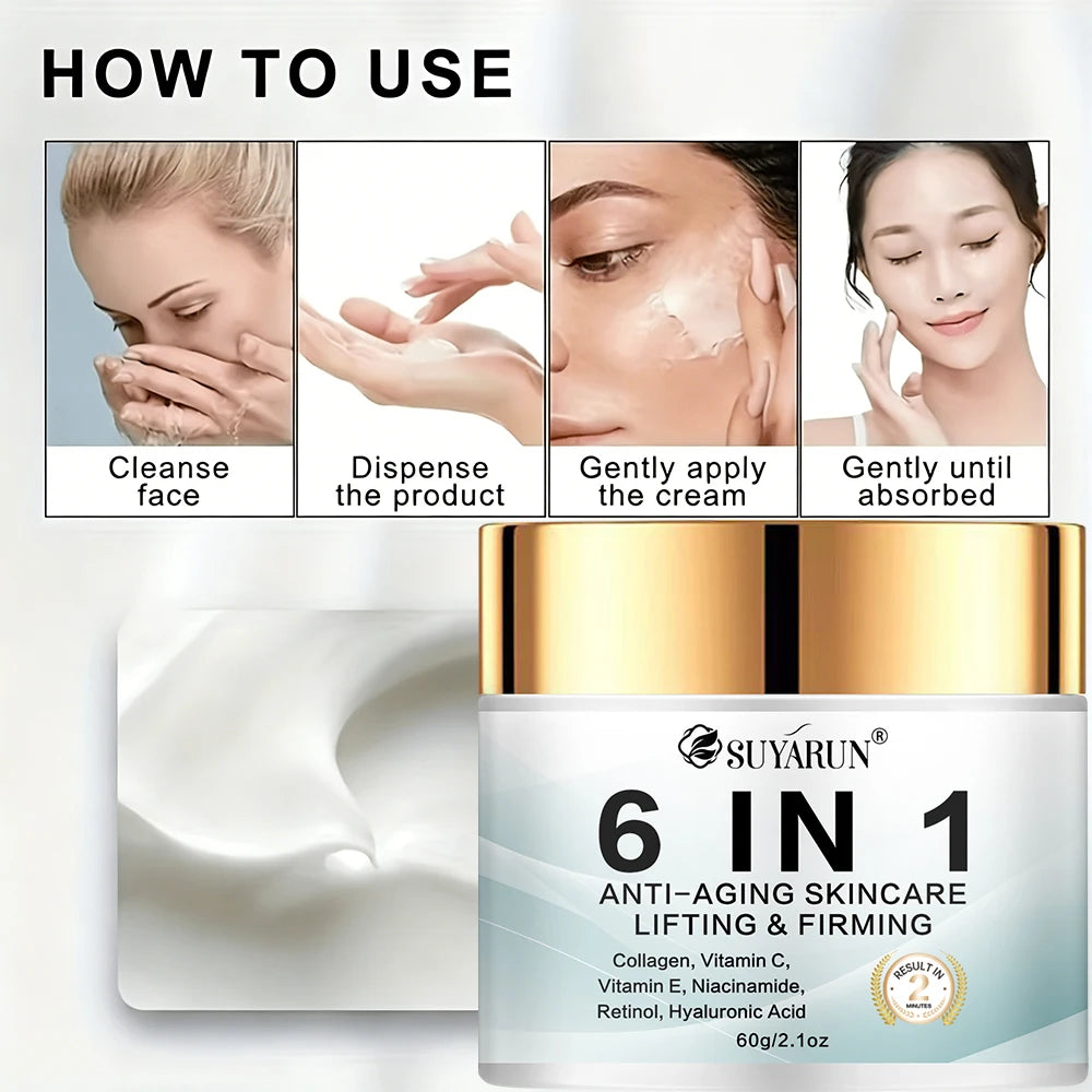 SUYARUN 6-in-1 Anti-Aging Cream - Reduces Wrinkles, Firms, Hydrates, Brightens Skin, For All Skin Types, Free Shipping.