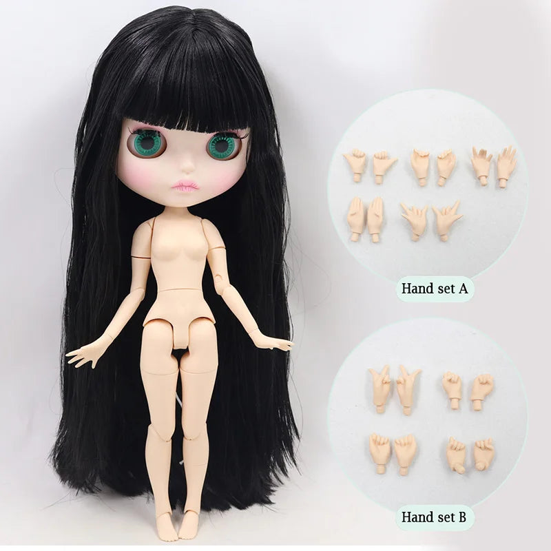 ICY DBS Blyth Doll For Series No.BL9601 Black hair Carved lips Matte face Joint body 1/6 bjd