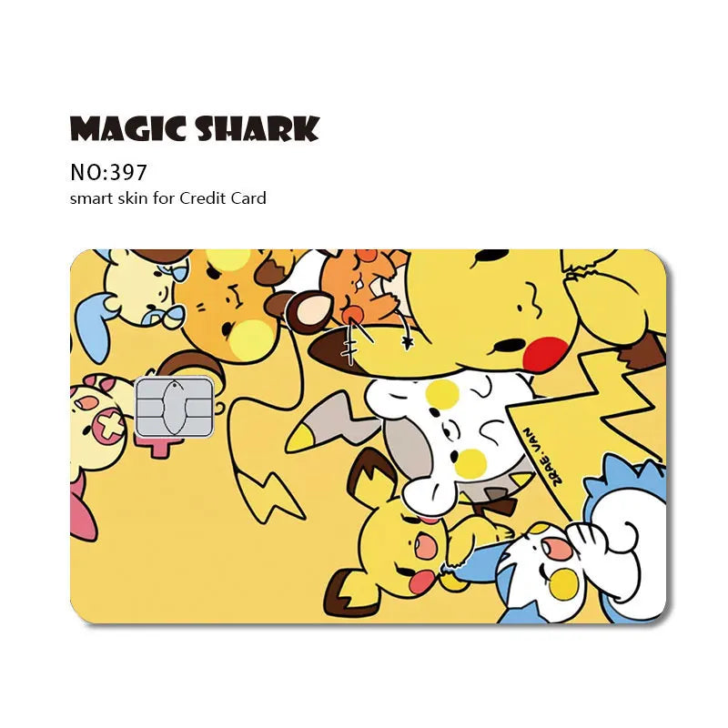 Maigc Shark Cute Pokemons Mewtwo Eevee Pikachu Gengar Sticker Film Cover for Debit Credit Card No Fade