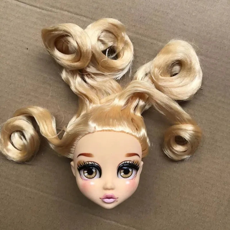 Quality Doll Heads Sparkly Alive Glasses Eyes No Hair Doll Parts White Purple Gold Hair Blue Black Skin Doll Accessories