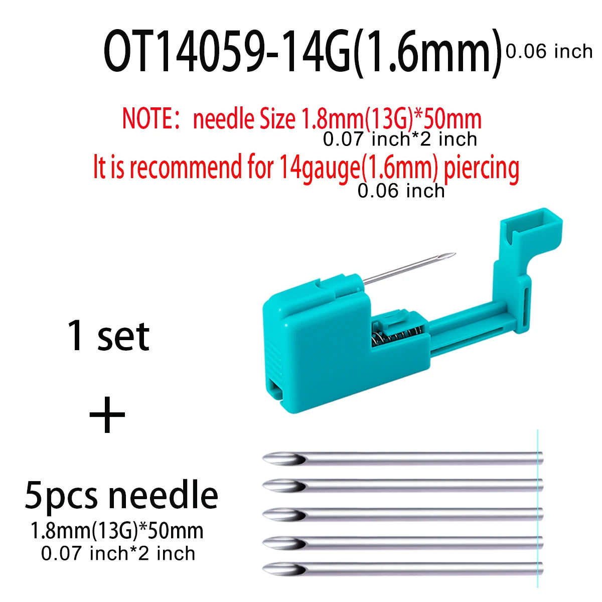 Reusable 14G 16G 20G Body Piercing Gun Piercing Needles Tool Kit for Nose Tongue Lip Eyebrow Ear Cartilage Piercing Jewelry