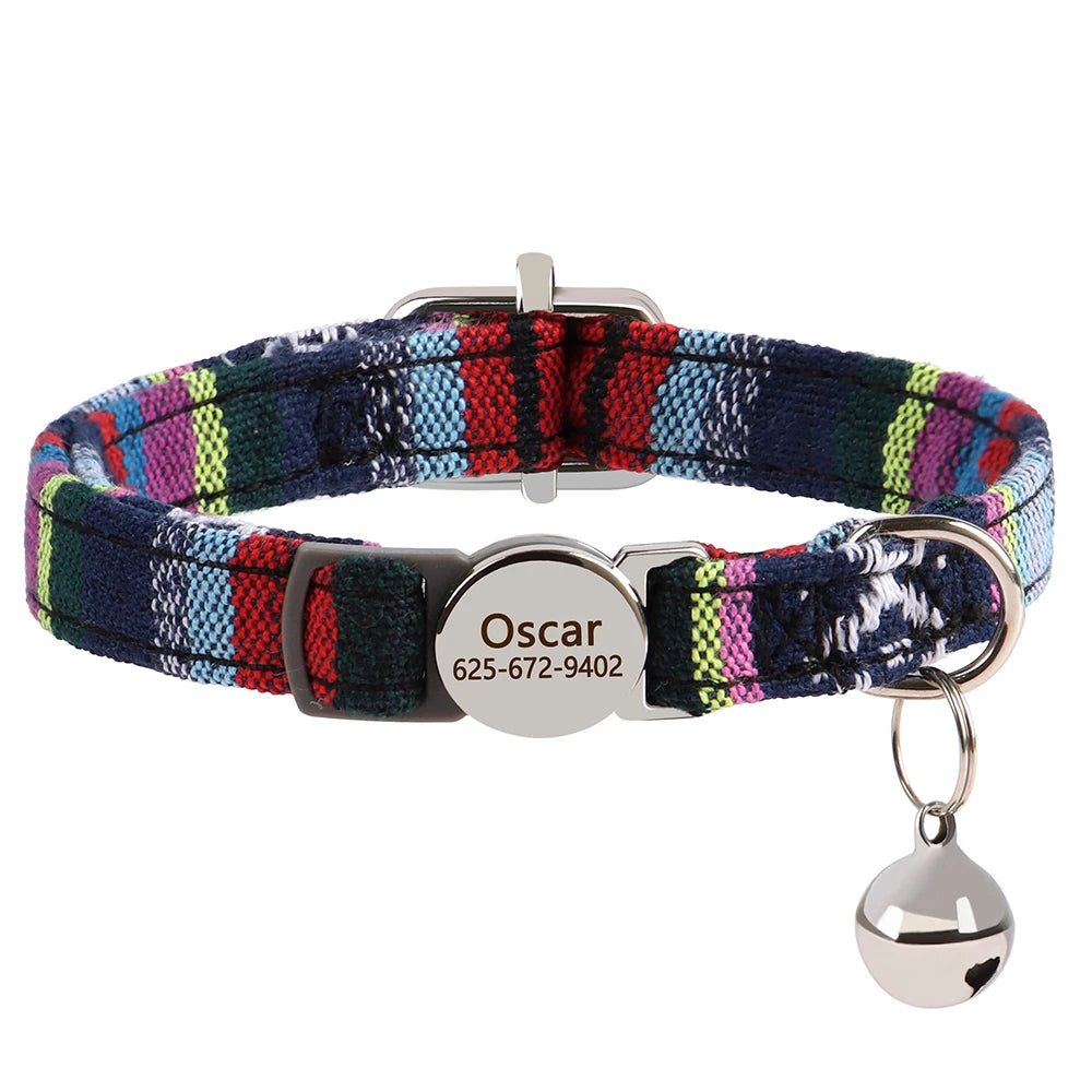 Cat Collar Free Personalized Kitten Collars Engraved Pet Puppy Name Necklace Collars Anti-lost for Cats Small Dogs Adjustable