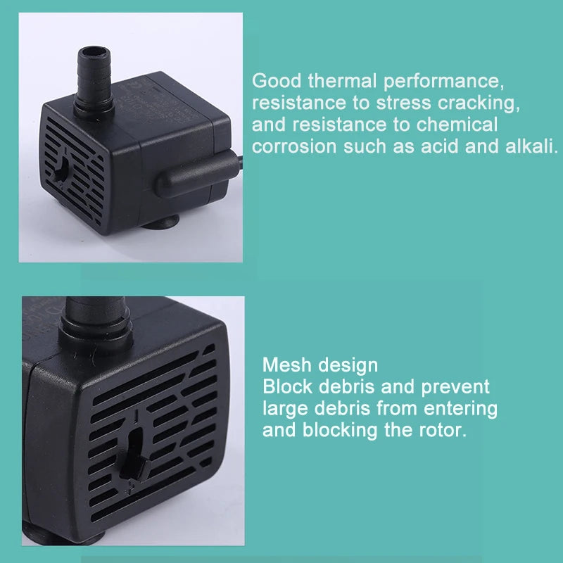 Ultra Quiet USB Aquarium Fish Tank Filtration Pump Mini Pet Fountain Submersible Adjustable Flow Water Circulation Pump 5V 5W