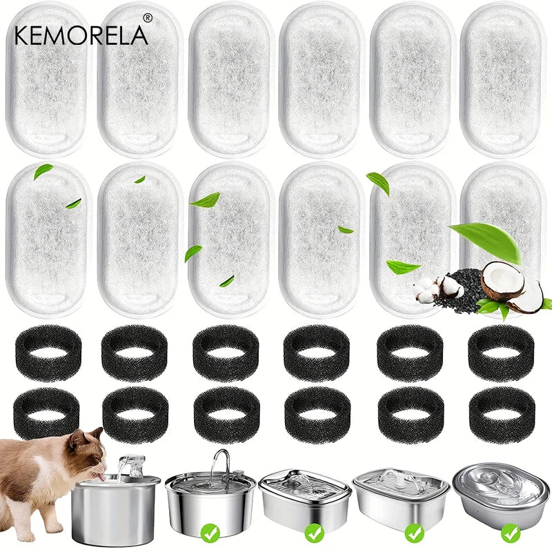 KEMORELA 12/15PCS Cat Water Fountain Activated Carbon Sponge Filters for Stainless Steel Water Dispenser Pet Care Accessory