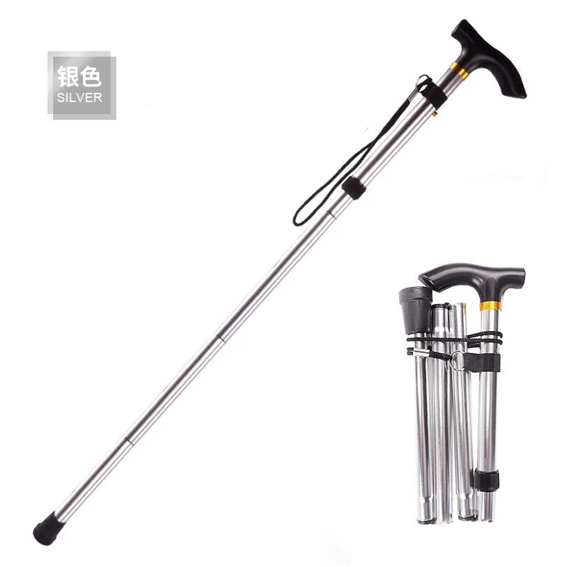 Folding Cane Portable 5-Level Adjustable Height Walking Stick with Foldable Design Wrist Strap