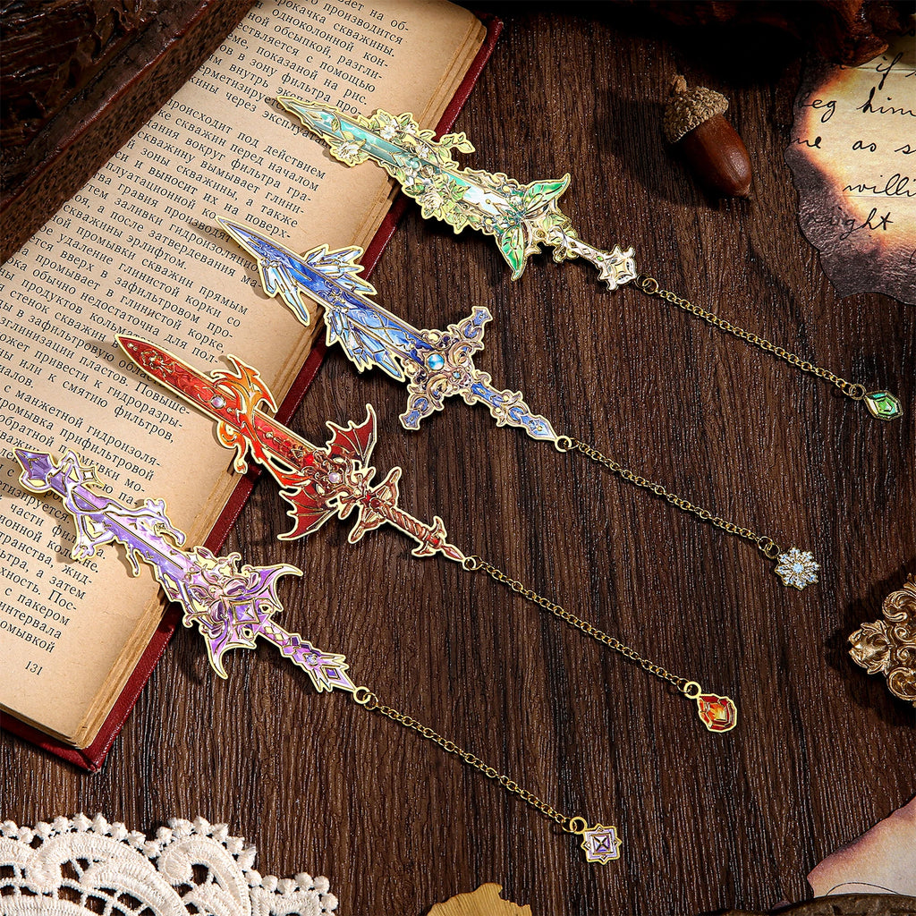 4pcs Fantasy Sword Bookmarks for Books, Journals, Planners - Cool Metal Book Markers for Reading Women & Men, Unique Book Marks