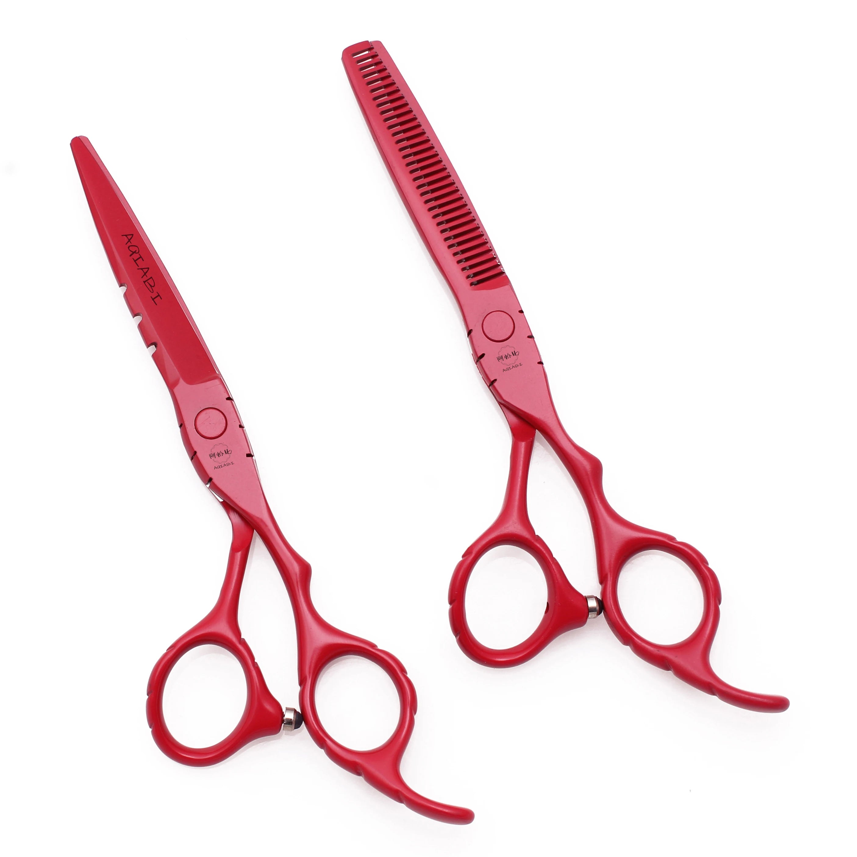 Professional Hairdressing Scissors 5.5" 6" AQIABI Japan Stainless Thinning Scissors Barber Shop Hair Cutting Scissors Red A1010