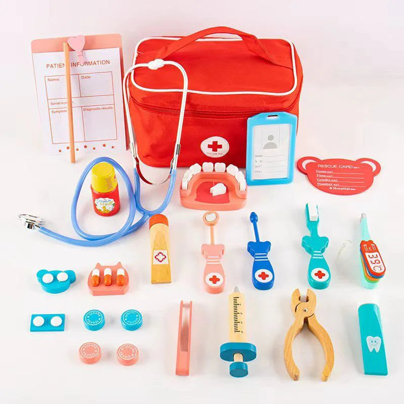 Wooden Pretend Play Doctor Educational Toys for Children Medical Simulation Medicine Chest Set for Kids Role Playing Pretend Toy