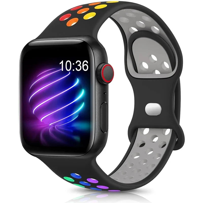Original Sport Strap for Apple Watch Band 46mm 49mm 45mm 44mm 38 42mm Colored Particles Rubber Band IWatch Ultra 10 9 8 7 6 5 SE