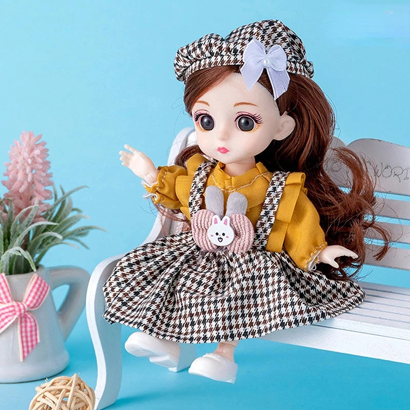 Mini 16cm BJd Doll 13 Movable Joint Girl Doll 3D Big Eyes 1/12 Fashion Princess Doll DIY Dress Up Toy Doll With Clothes Gift