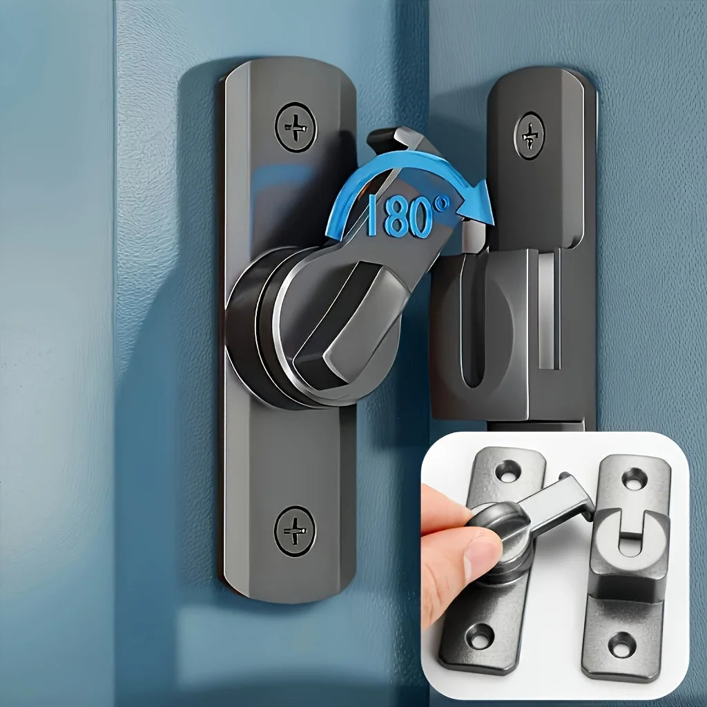 Anti-Theft Door Lock - 90°/180° Adjustable Sliding Pin, Keyless Entry Heavy-Duty Black Easy Install for Home Office Hotel Garage