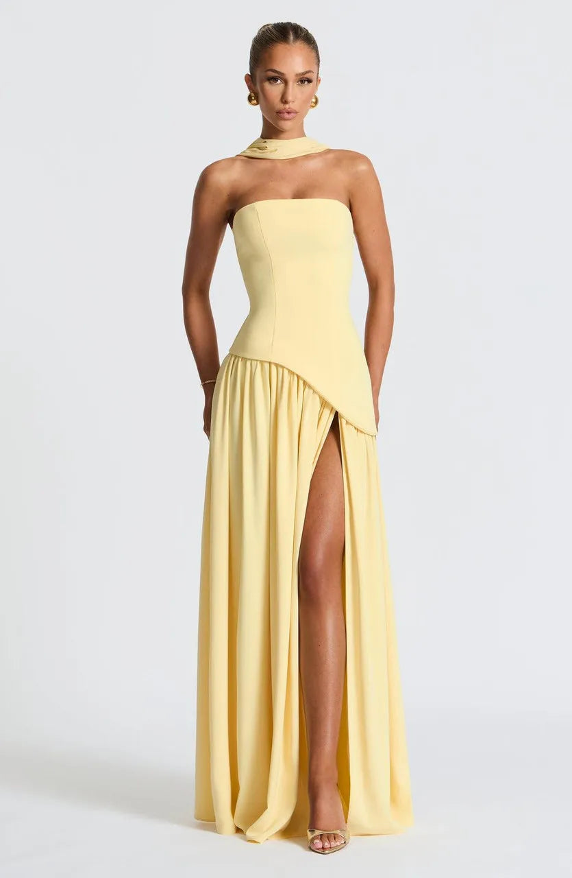 New Dresses 2025 Woman Fashion Summer Sheath Solid Color Split Dress Sexy Backless High Split Skirt Women's Clothing