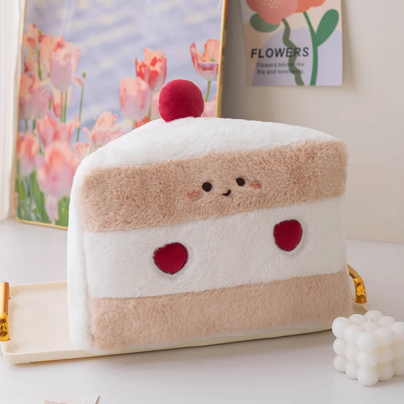 Kawaii Cartoon Hot Cake Plush Doll High Quality Soft Stuffed Fruit Strawberry Wedding Cake Simulation Food Plush Toy Home Decor