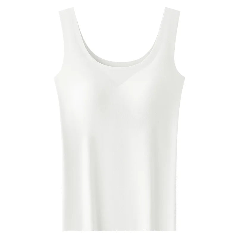 M-2XL Ice Silk Seamless One-piece Bottoming Tank Tops with Chest Pads Women Inner Outerwear Wide Shoulder Sleeveless Tops