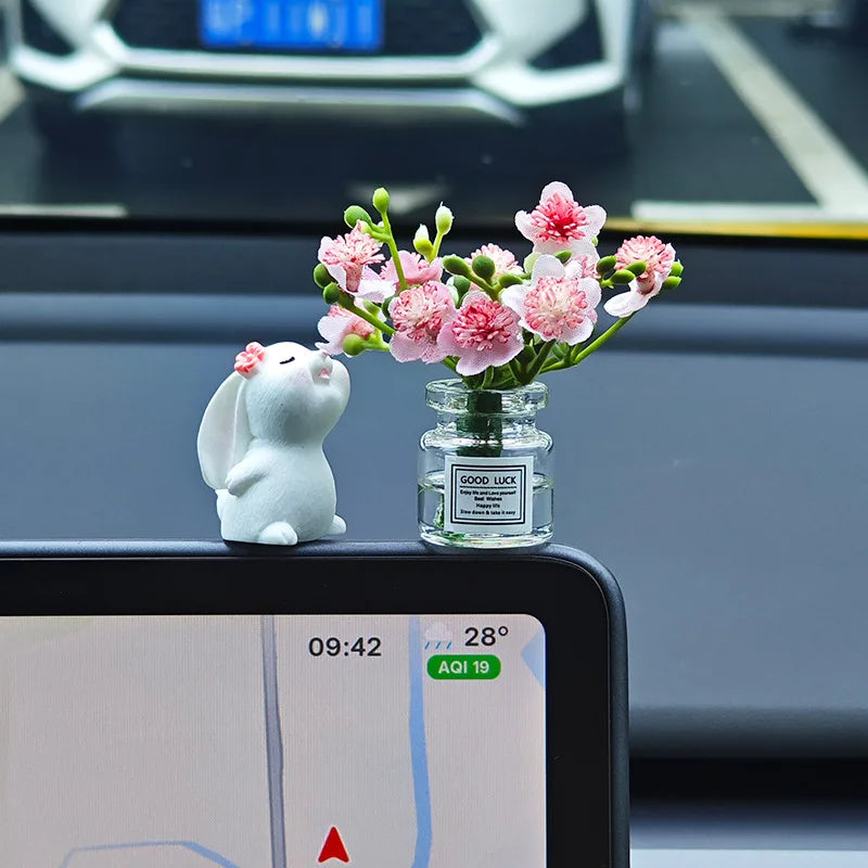 Car'S Mounted Bunny Smelling Floral Fragrance Healing Ornament Console Romantic Fantastic  Auto Center Ornaments