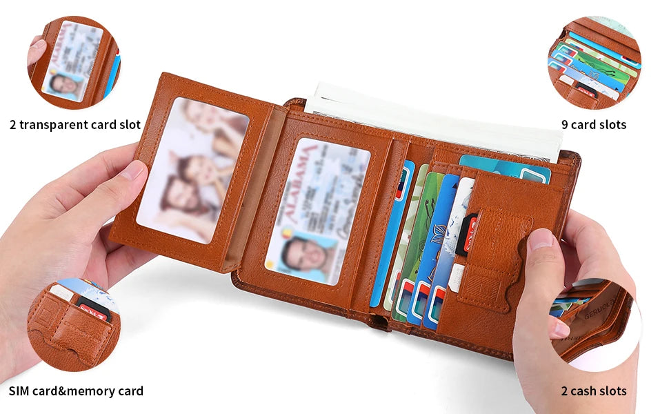 GERUOLA Slim RFID Shielded Genuine Leather Wallet for Men-Multifunctional ID & Credit Card Holder Dark Brown with Embellishments