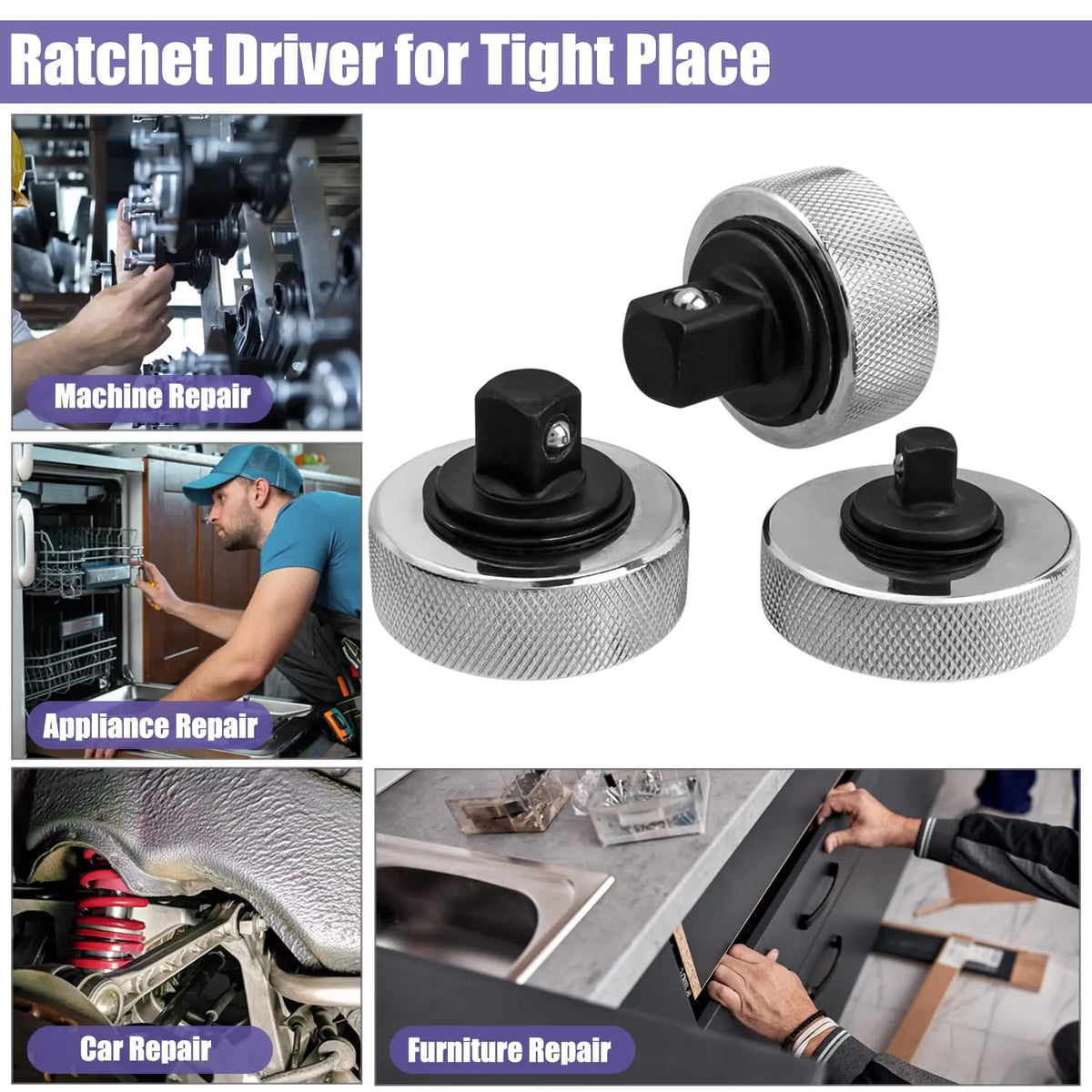 1/4 3/8 1/2 Drive Palm Ratchet Wrench Set Reversible Ratcheting Finger Socket Driver Stubby Thumbwheel Ratchet for Tight Spaces