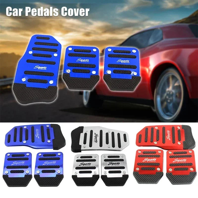 Aluminum Car Pedal Cover Set  Automatic Manual Transmission Gas Foot Covers in Red Silvery, Blue - Stylish Auto Interior