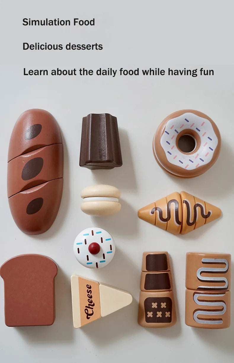 Wooden Pretend Play Kitchen Toys Cutting Food Accessories Set Fruit Vegetable Bakery Meat fish Early Educational Cognition Toys