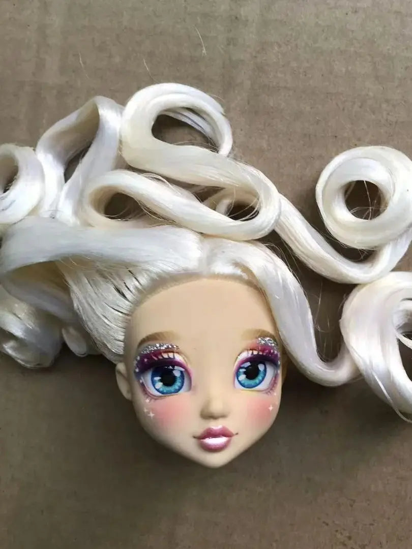 Quality Doll Heads Sparkly Alive Glasses Eyes No Hair Doll Parts White Purple Gold Hair Blue Black Skin Doll Accessories