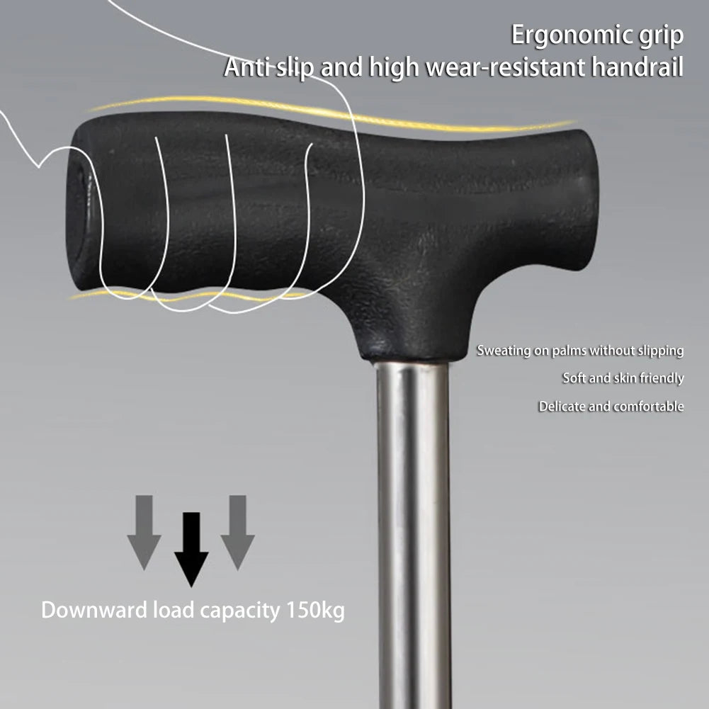 Outdoor Foldable Walking Stick Stool Lightweight with Seats Heavy Duty Steel Walking Stick for Elderly Disabled Hiking Poles