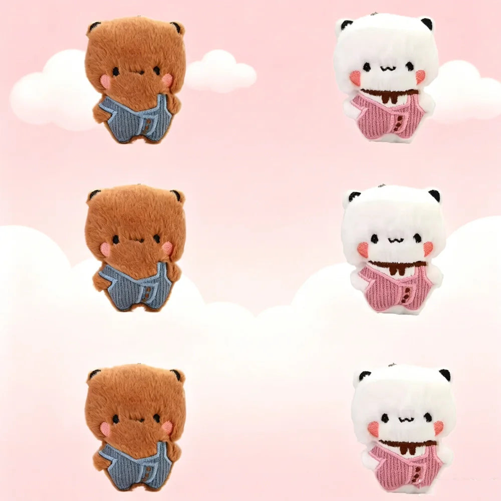 1/2Pcs New Panda Bubu and Yier Plush Pendant Keychain Dolls Cute Cartoon Panda Bear Key Ring Backpack Pendant Couple Gifts