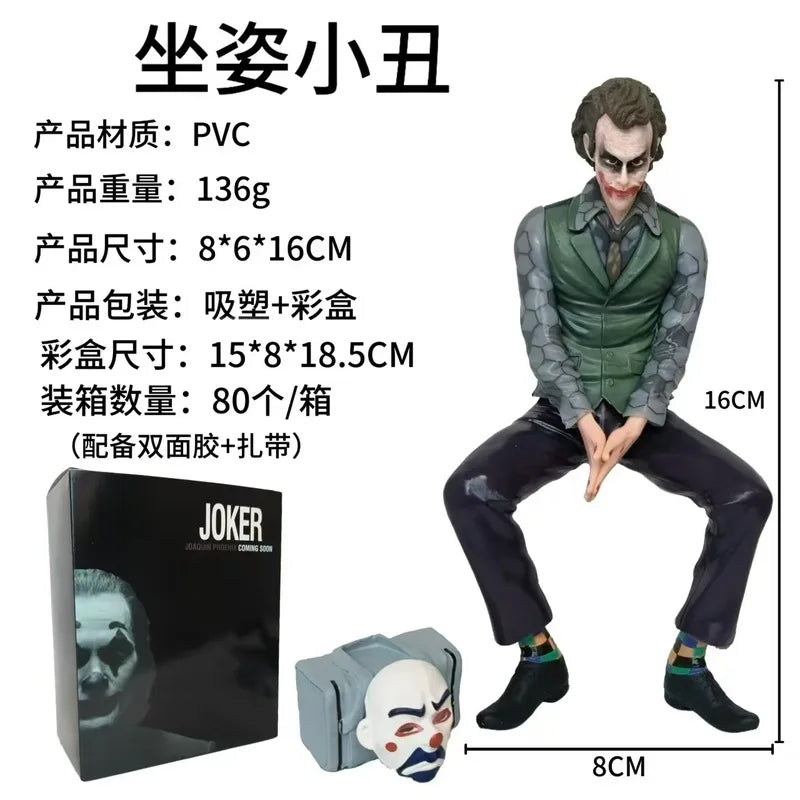16cm Joker Heath Ledger Action Figure Sitting Green Suit Handheld Joker Mask Doll Desktop Decoration Model Toy Christmas Gift