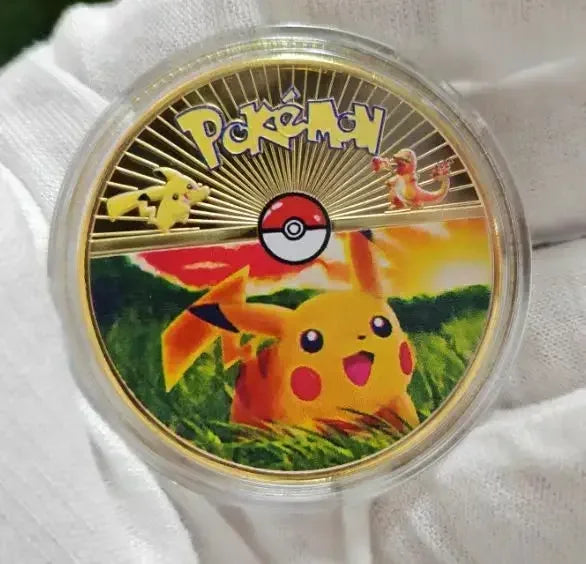 Anime Gold Plated Gold Coin Game Commemorative Coin Pikachu Mewtwo Charizard Gold Coin Game Collection childrens gift