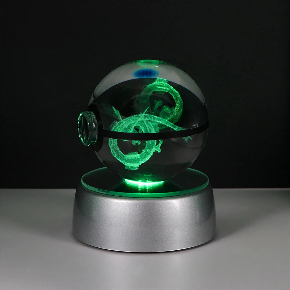 Pokemon 3D Crystal Ball Pikachu Figure Pokeball Engraving Crystal Charizard Model with Led Light Base Toys Anime Christmas Gift