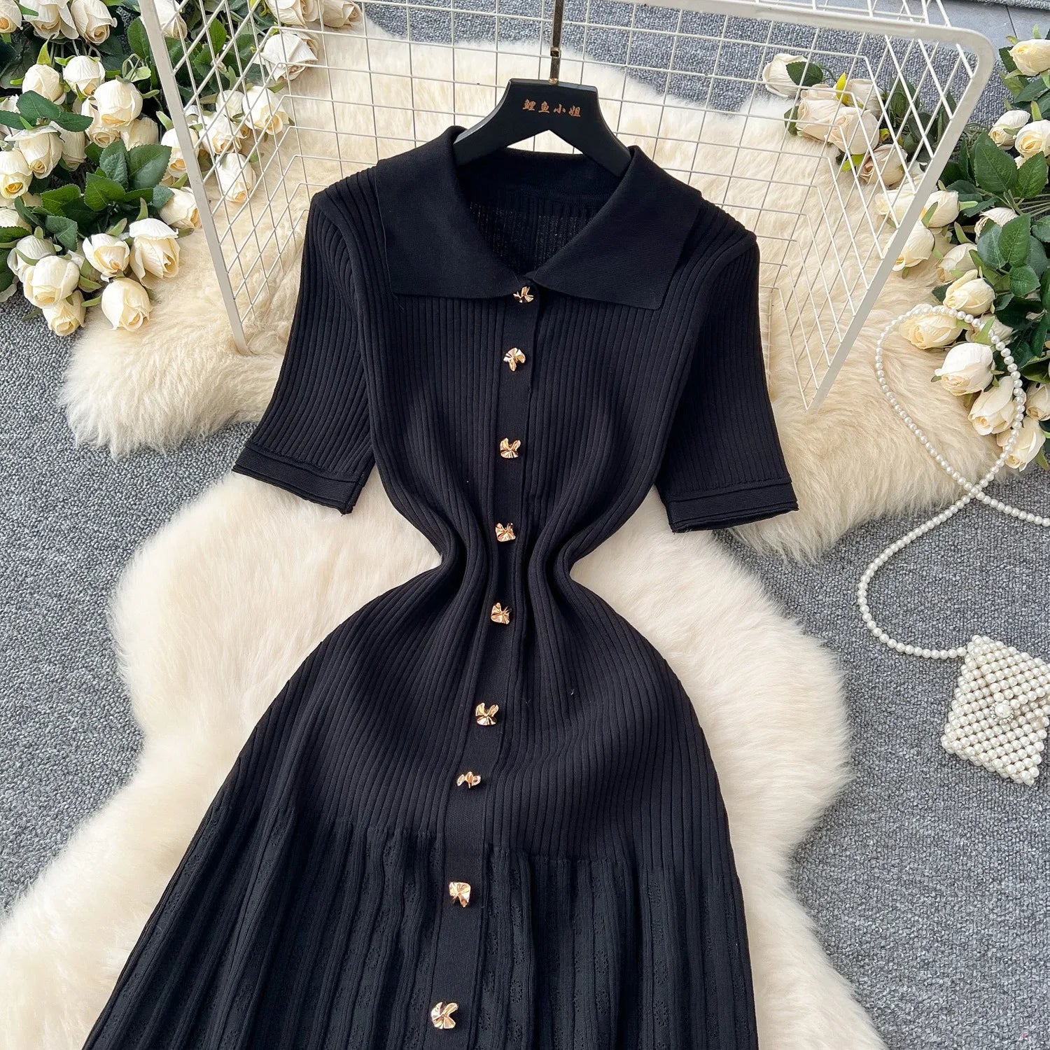 YuooMuoo Chic Fashion Elegant Patchwork Knitted Maxi Dress 2025 Summer Lady Turn-down Collar Shirt Sweater Dress Party Vestidos