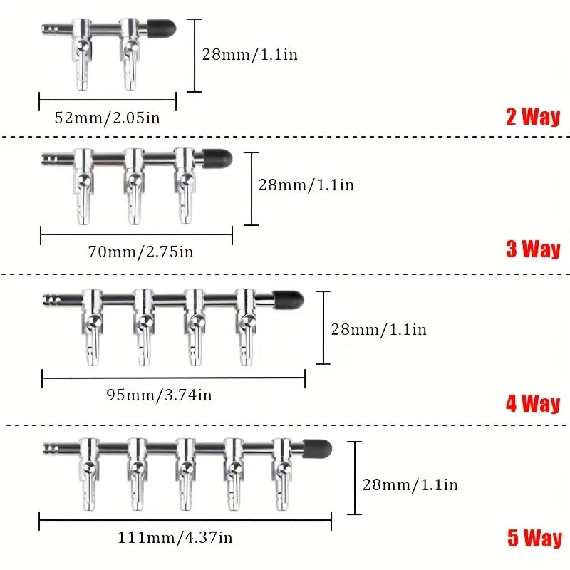 1 2 3 4 5 Way Aquarium Air Splitter Valve Fish Tank Air Pump Flow Splitter Distributor Pump Valve Tap Lever Control Switch Valve