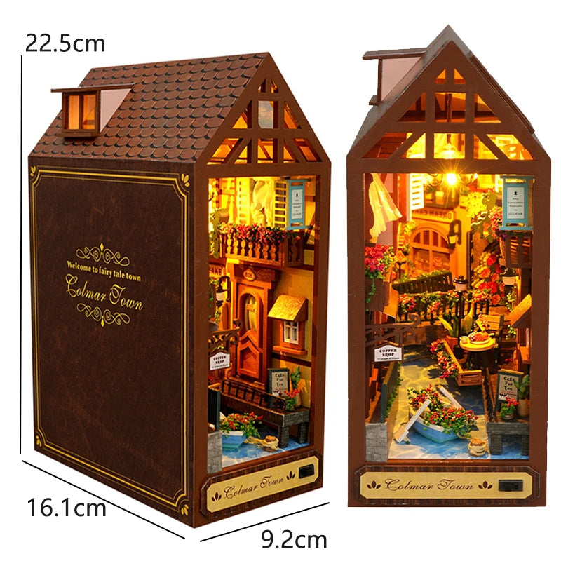 DIY Wooden Book Nook Insert Kit Doll Houses Building Toys Bookends Bookshelf Decor DollHouses Toys For Kids Xmas Gifts