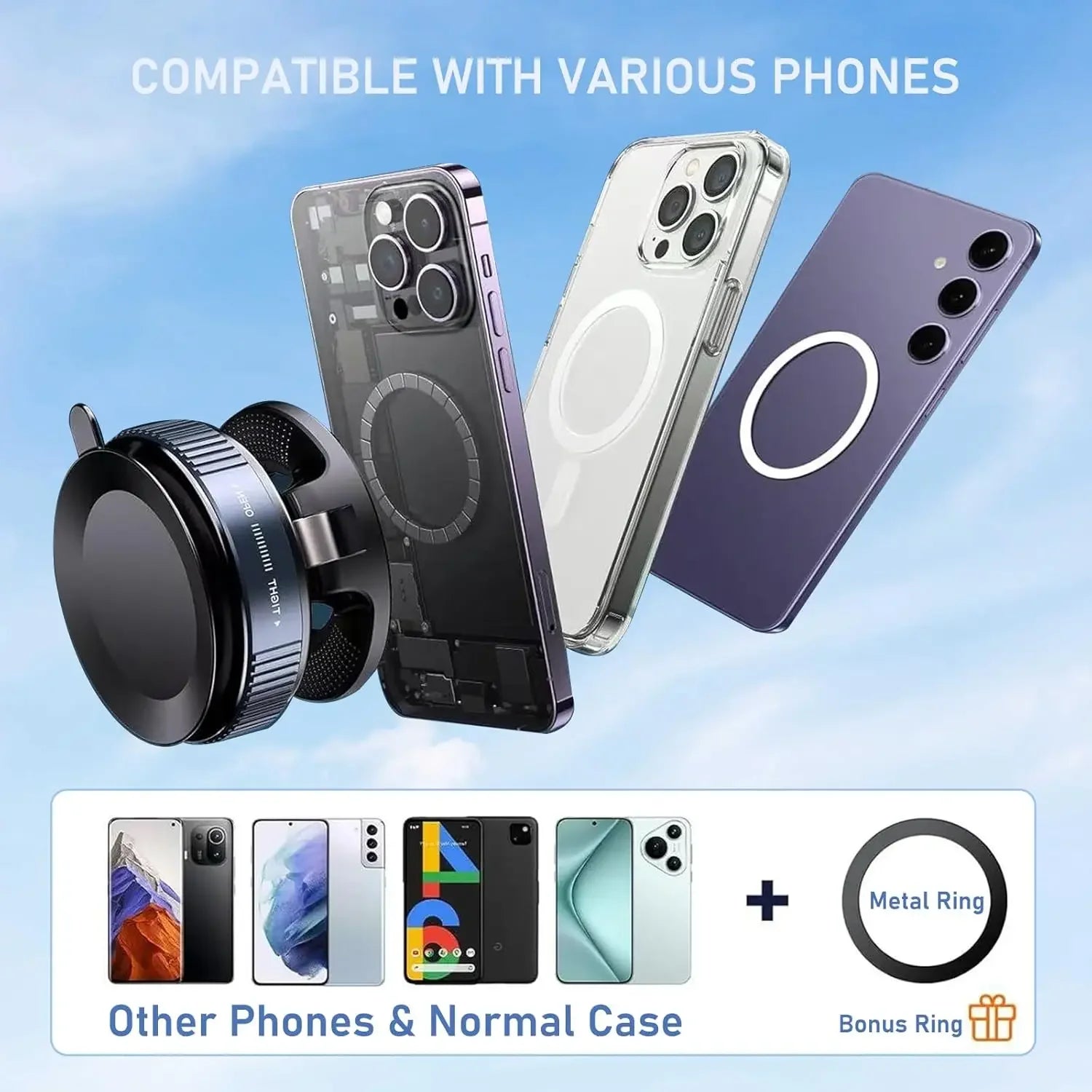 360° Rotating Vacuum Magnetic Car Phone Holder New Model Dashboard Glass Mount Multi-Scenario Automotive Navigation Stand