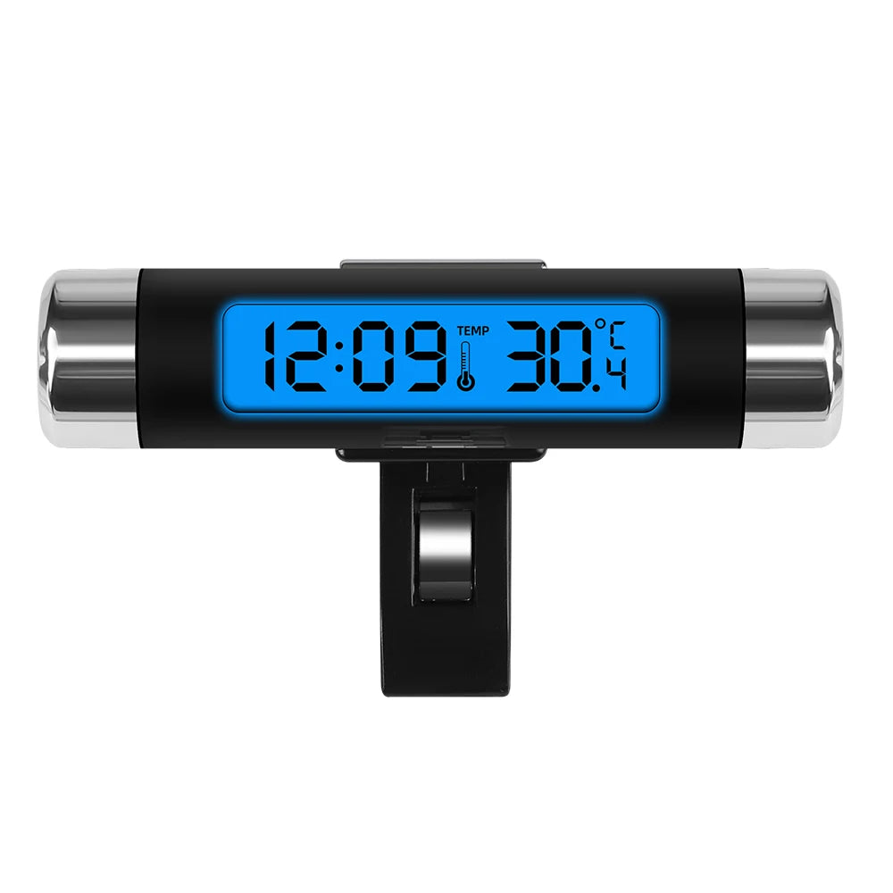 Portable 2 in 1 Car Digital LCD Clock Temperature Display Electronic Clock Thermometer Car Automotive Blue Backlight With Clip