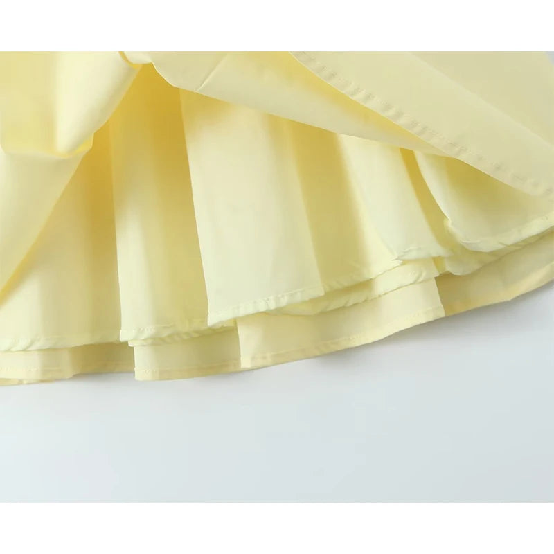 YENKYE Sexy Elegant Women Fishbone Waist Shaping Sling Mini Dress Lace Up Back Fit And Flare  Summer Party Dresses Yellow Robe