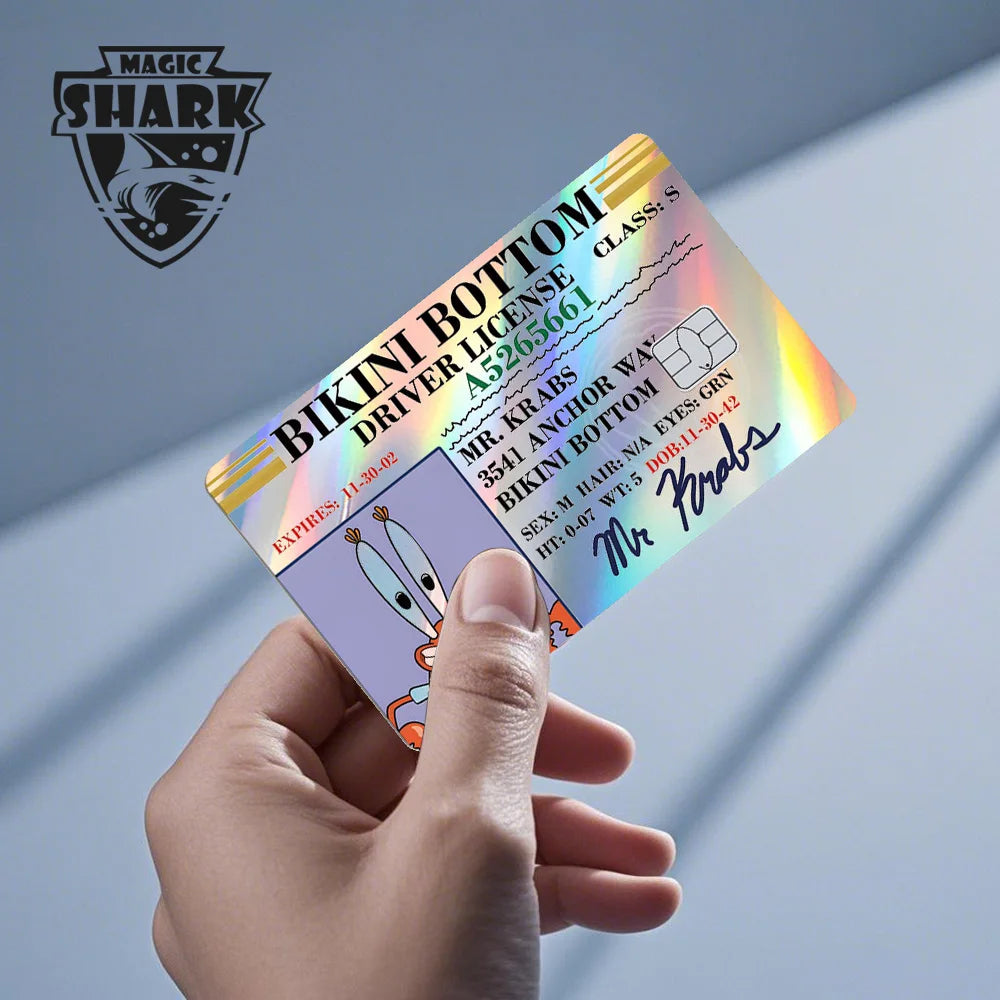 Magic Shark 2026 New Arrival Funny Cute Cartoon Holographic Sticker Laser Film Shinny Skin for Debit Credit Bank Card