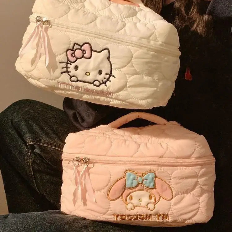 Kitty Large Capacity Makeup Bag Waterproof Travel Toiletry Organizer Cute Cartoon Cosmetic Case with Double Zipper for Girls