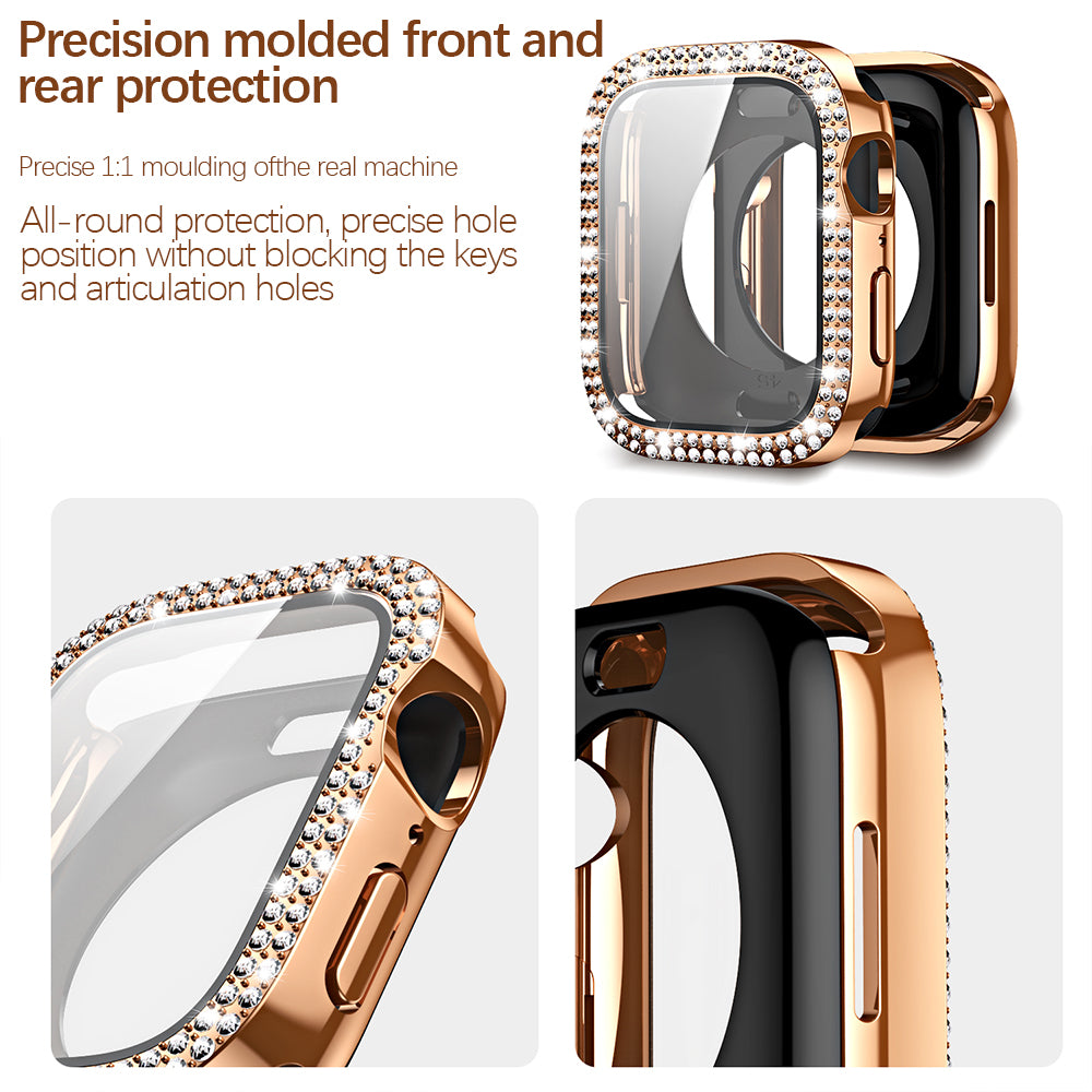Bling Glass+Cover for Apple Watch Case 49mm 46 42 45 41 40 44mm Diamond Bumper+Screen Protector Iwatch Series 11 10 9 8 7 6 5 SE