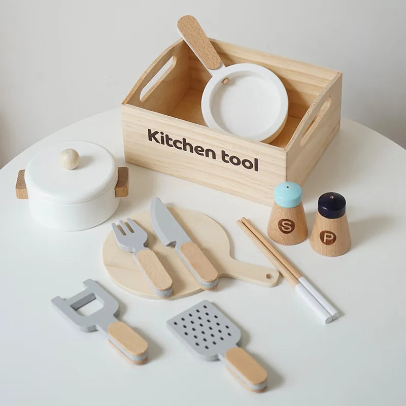Wooden Pretend Play Kitchen Toys Cutting Food Accessories Set Fruit Vegetable Bakery Meat fish Early Educational Cognition Toys