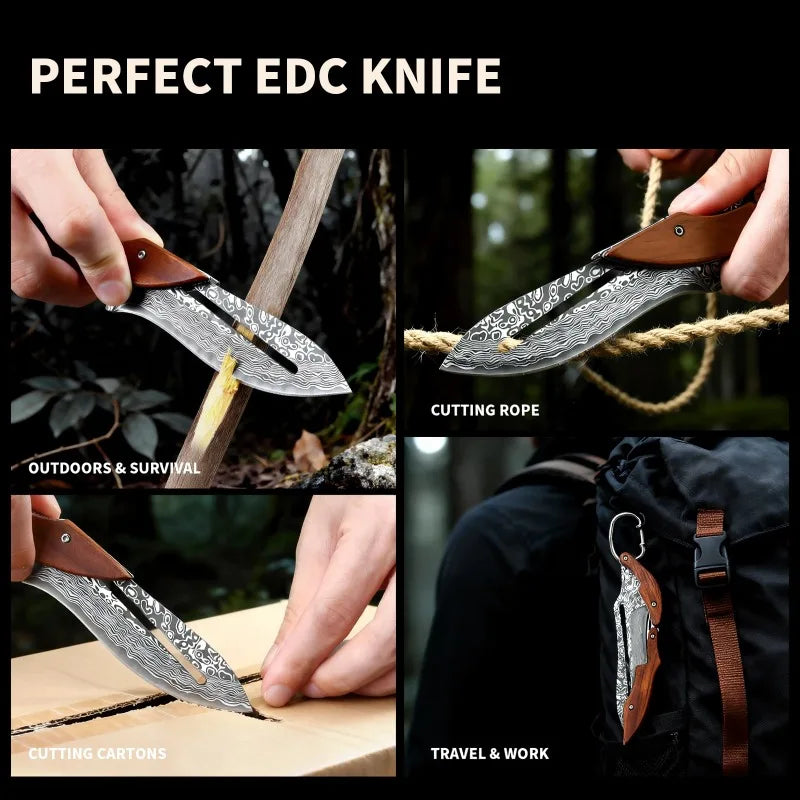 1PC Outdoor folding knife,Mechanical design, fixed blade; Wooden handle,EDC pocket knife,Fishing knife,Camping,Mountaine